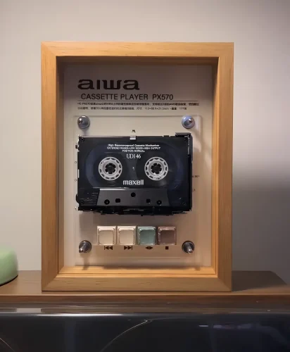 aiwa PX570 Aiwa PX570 Cassette Frame restored vintage audio player in wooden display frame