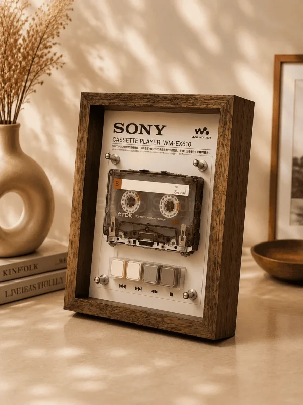 Sony Walkman WM-EX610 Cassette Frame - restored vintage audio player in wooden display frame