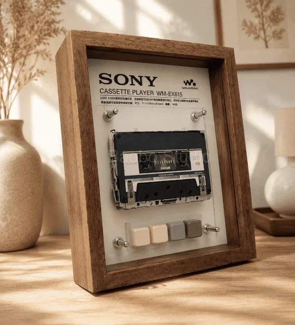 img_1755 Sony Walkman WM-EX615 Cassette Frame - restored vintage audio player in wooden display frame
