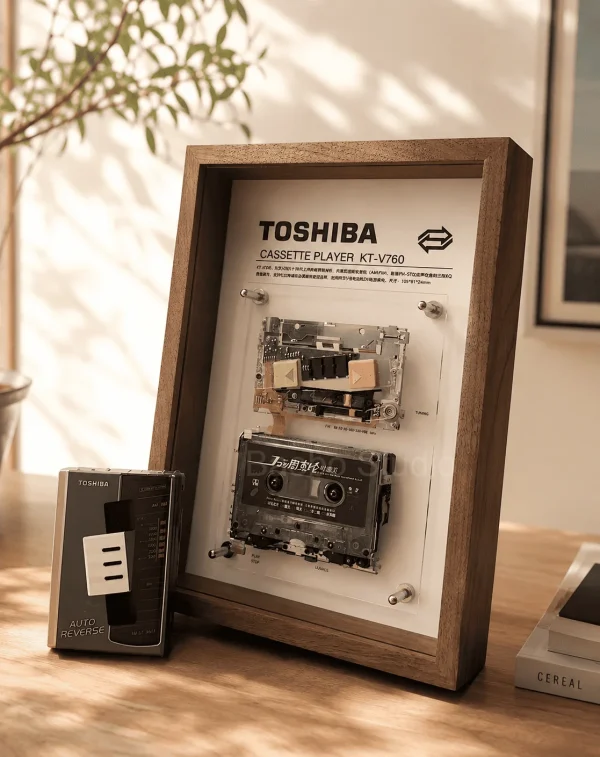 Toshiba KT-V760 Cassette Frame - restored vintage audio player in wooden display frame