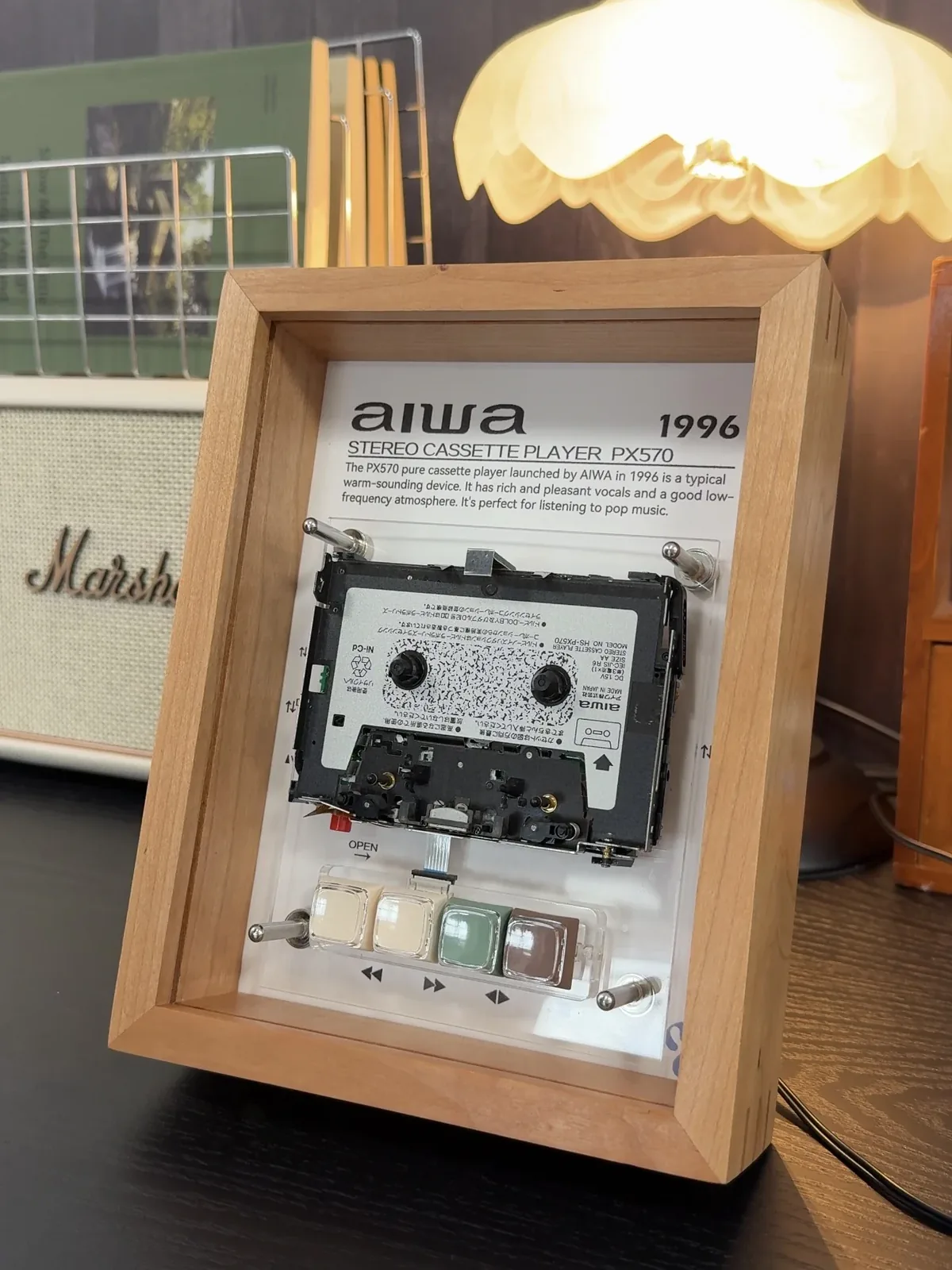 Aiwa PX570 restored and framed as playable wall art