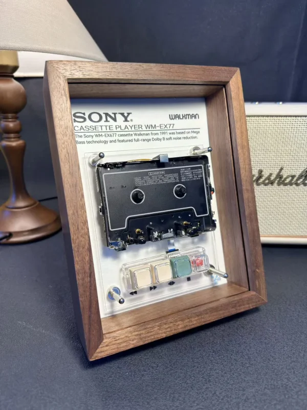 Framed Sony Walkman WM-EX77 cassette player wall art — angled view